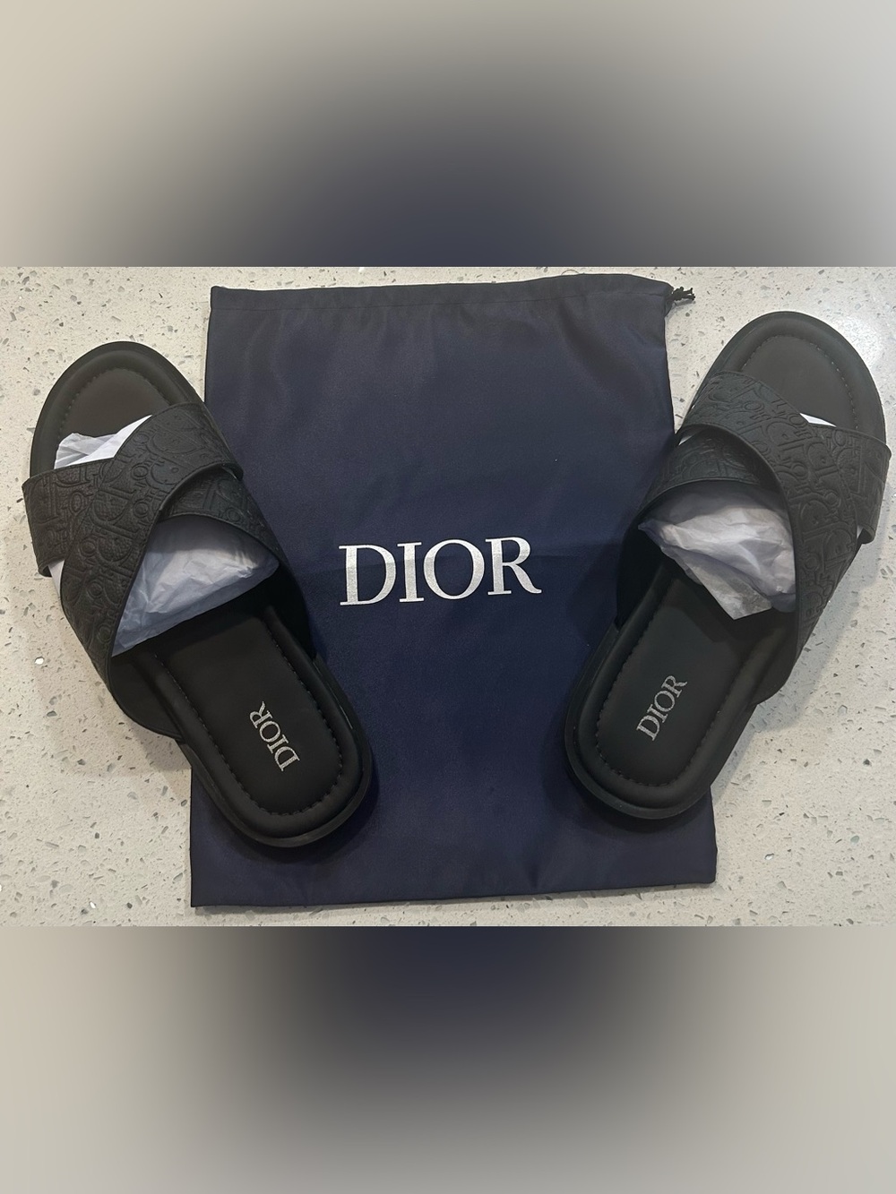 Dior Men’s Black Embossed Logo Slide Sandals